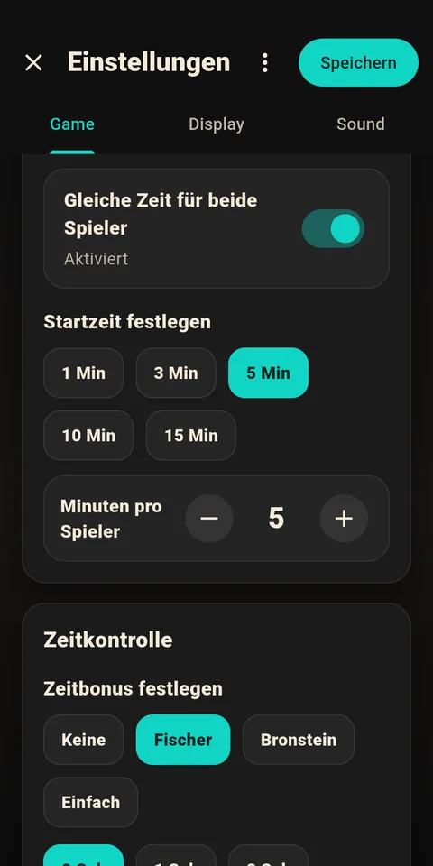 Einstellungsbildschirm für das Fischer-Inkrement